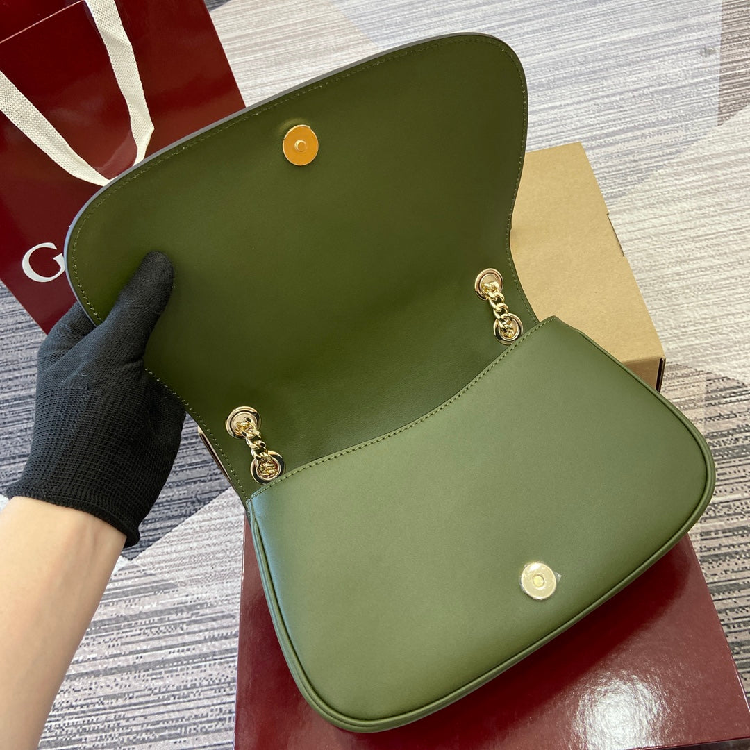 GUCCI BLONDIE SMALL SHOULDER BAG 26 IN JUNIPER GREEN CALFSKIN AND SUEDE GOLD HARDWARE