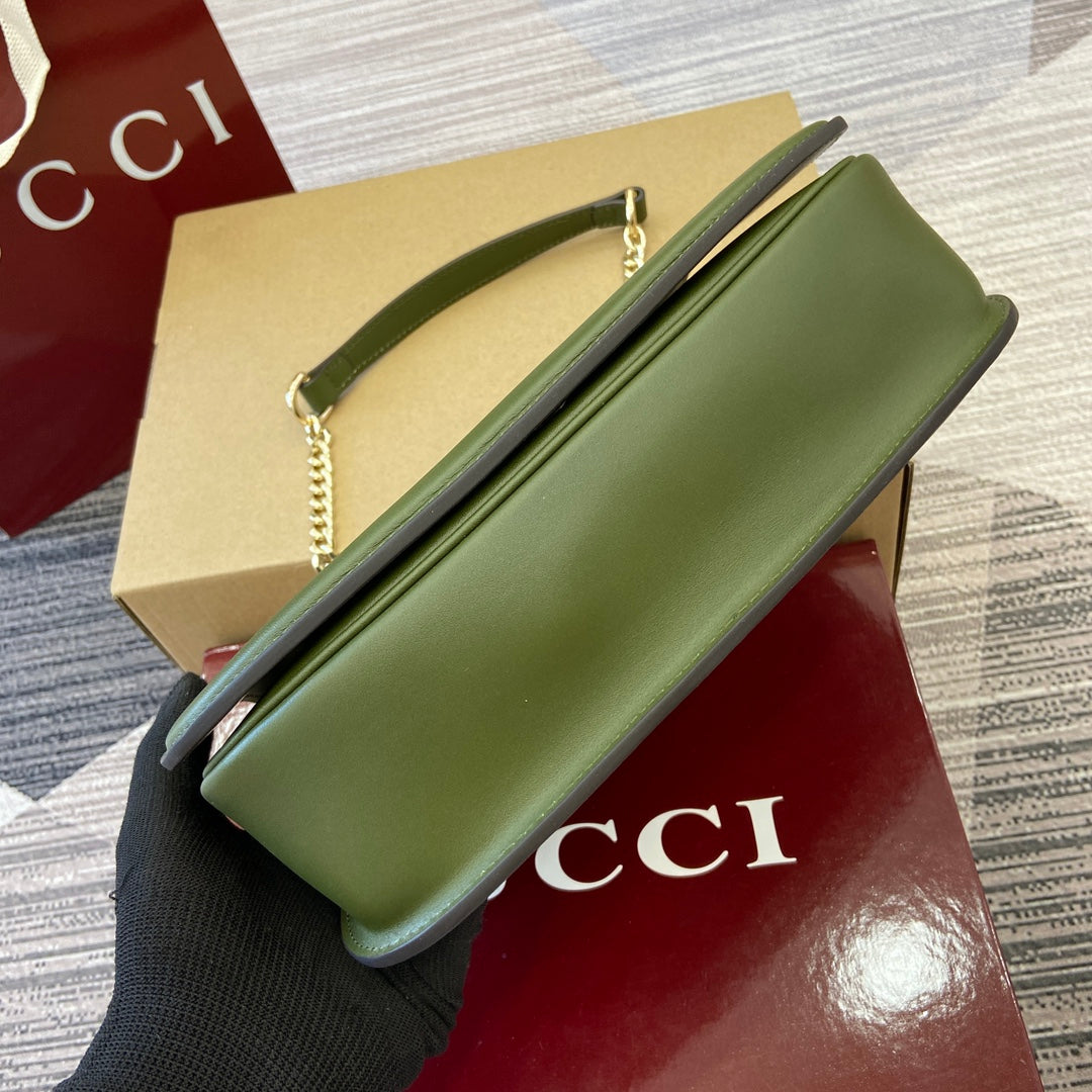 GUCCI BLONDIE SMALL SHOULDER BAG 26 IN JUNIPER GREEN CALFSKIN AND SUEDE GOLD HARDWARE