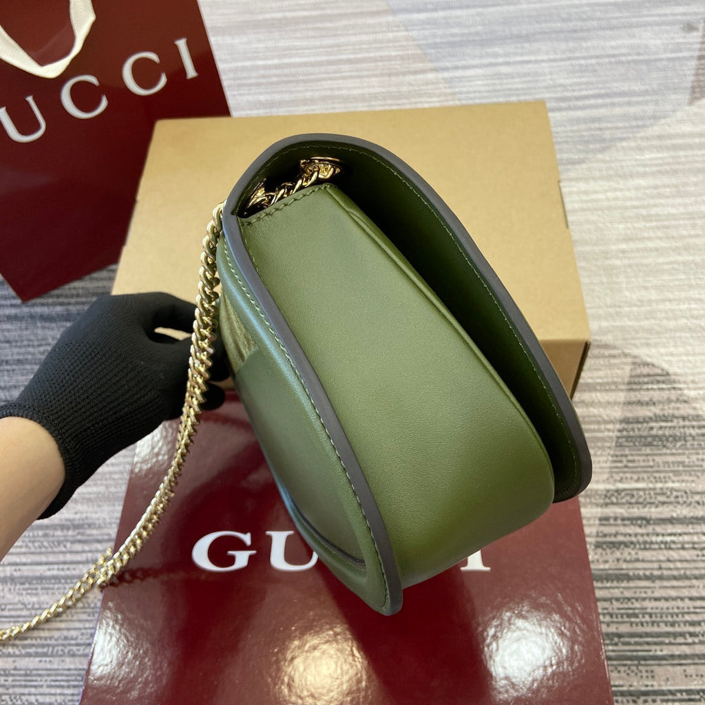 GUCCI BLONDIE SMALL SHOULDER BAG 26 IN JUNIPER GREEN CALFSKIN AND SUEDE GOLD HARDWARE