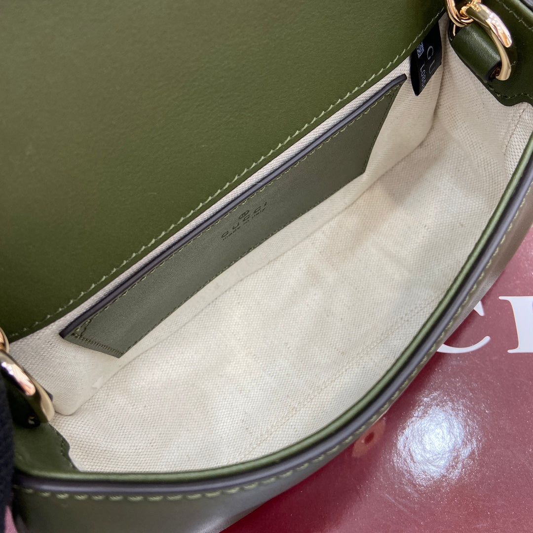 GUCCI BLONDIE MINI SHOULDER BAG 21 IN JUNIPER GREEN CALFSKIN AND SUEDE GOLD HARDWARE