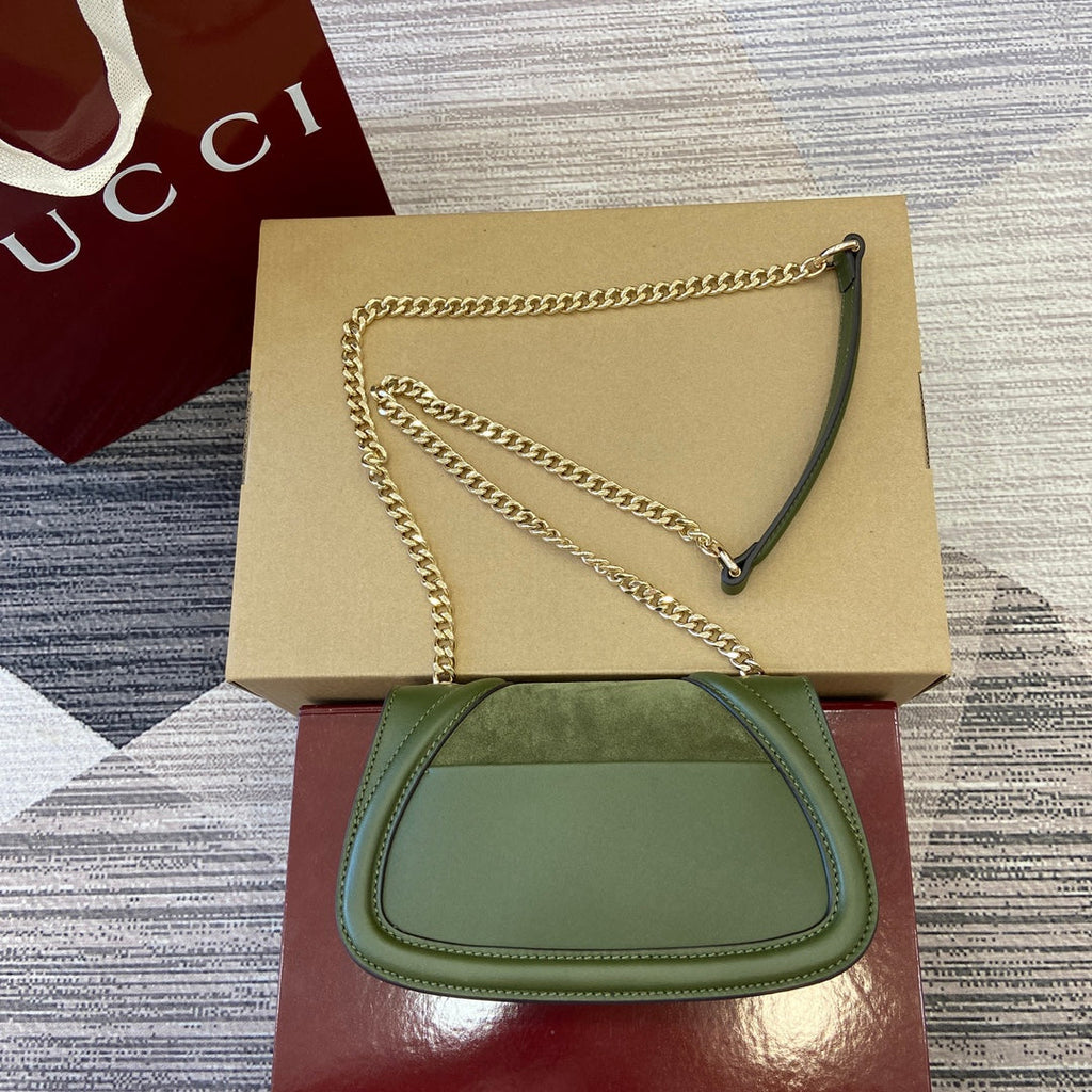 GUCCI BLONDIE MINI SHOULDER BAG 21 IN JUNIPER GREEN CALFSKIN AND SUEDE GOLD HARDWARE