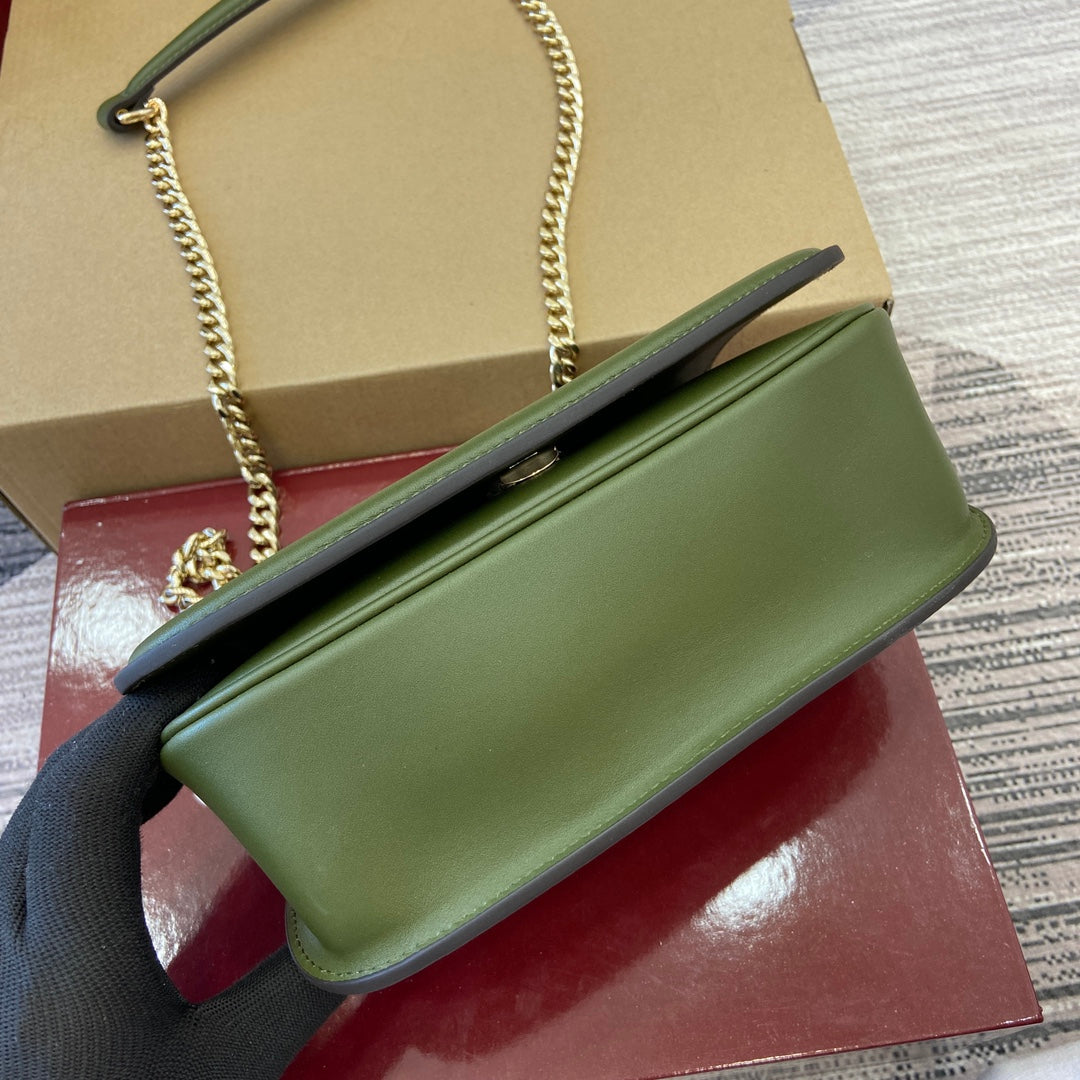 GUCCI BLONDIE MINI SHOULDER BAG 21 IN JUNIPER GREEN CALFSKIN AND SUEDE GOLD HARDWARE