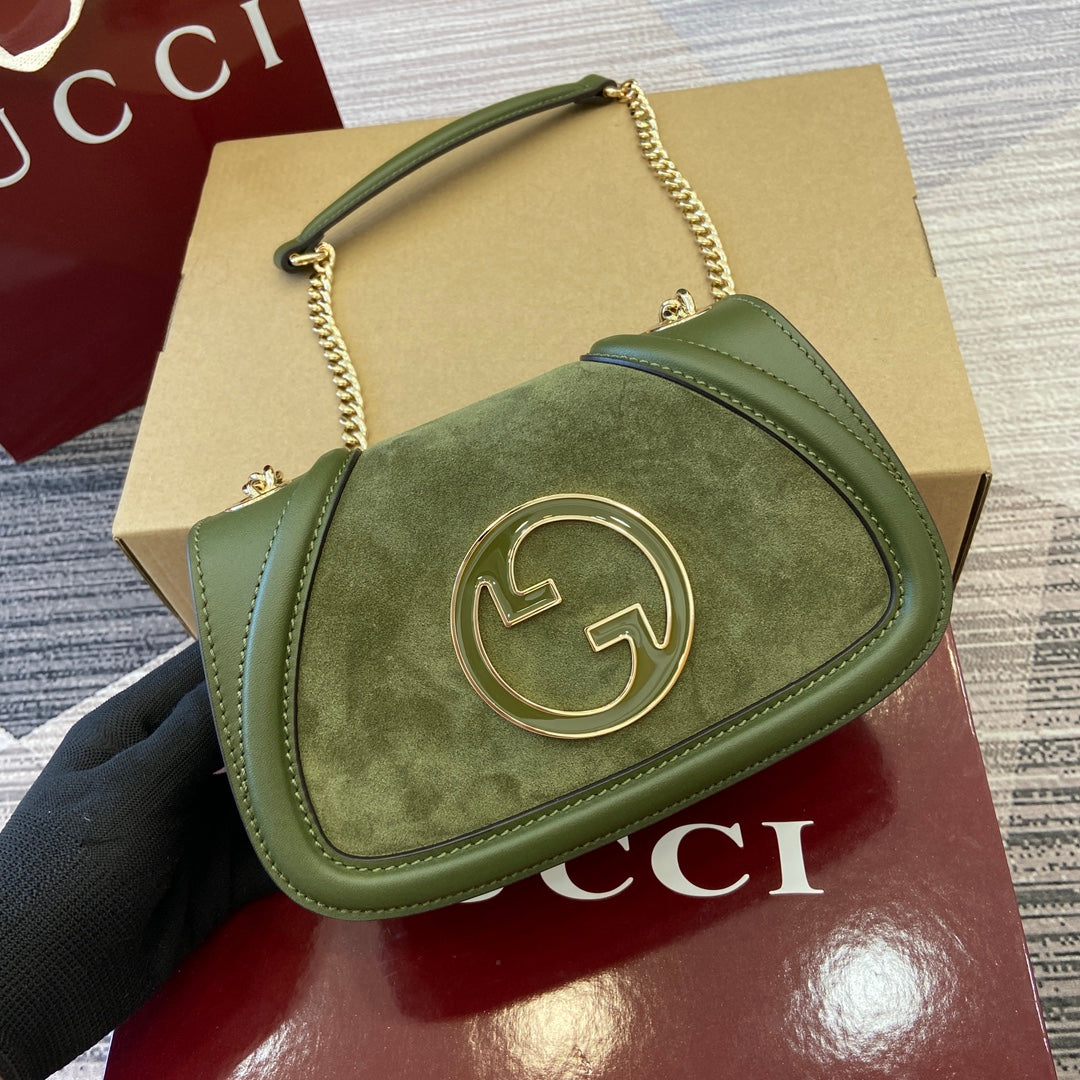 GUCCI BLONDIE MINI SHOULDER BAG 21 IN JUNIPER GREEN CALFSKIN AND SUEDE GOLD HARDWARE