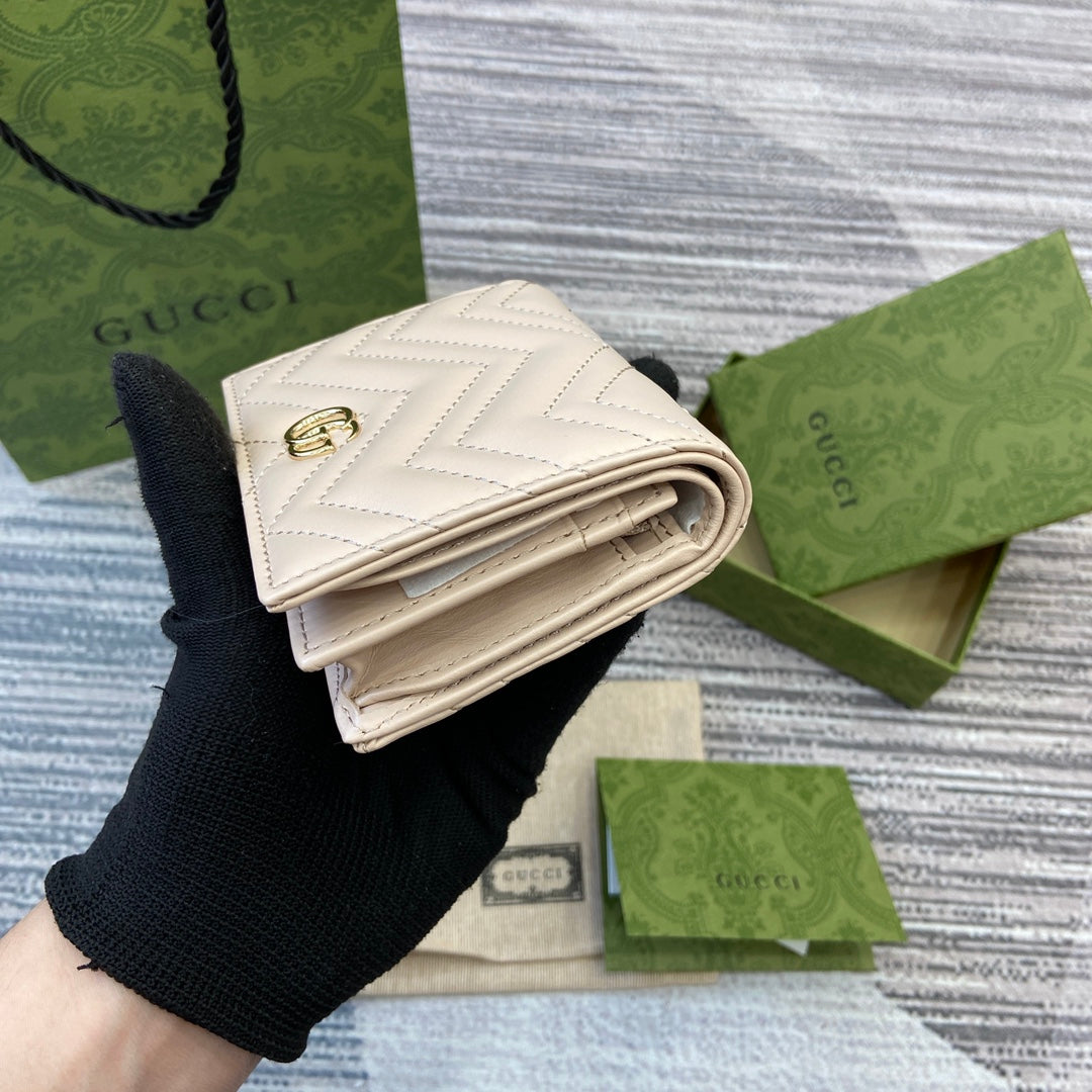 GUCCI MARMONT CARD CASE 11 IN BEIGE CALFSKIN