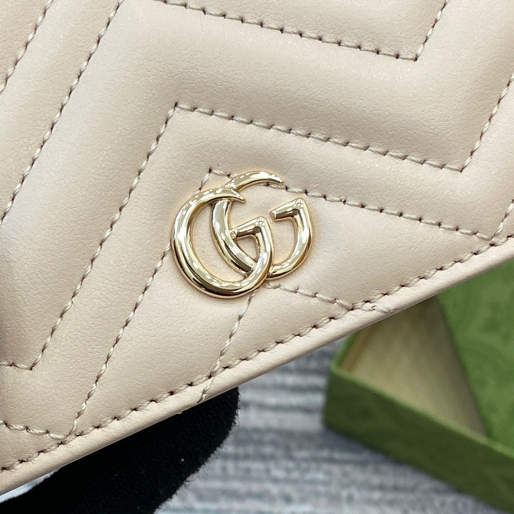 GUCCI MARMONT CARD CASE 11 IN BEIGE CALFSKIN