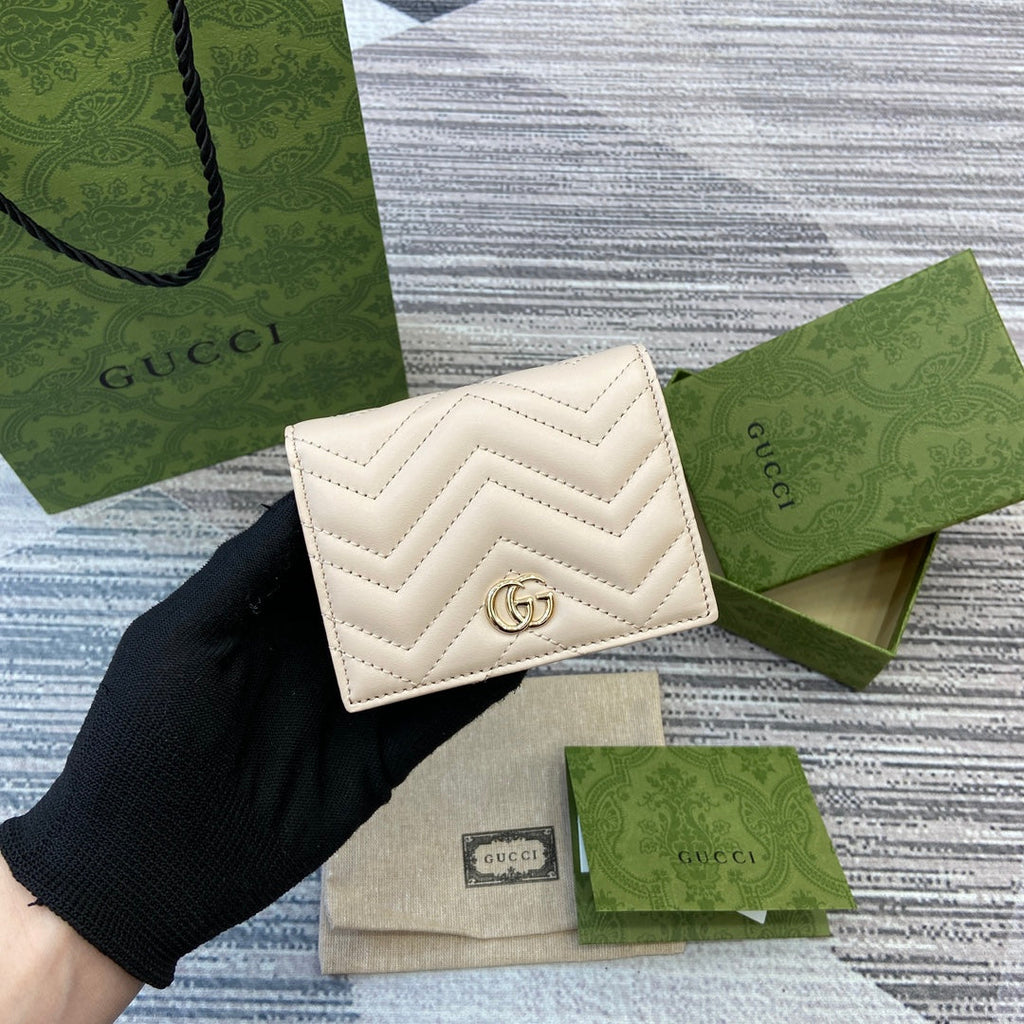 GUCCI MARMONT CARD CASE 11 IN BEIGE CALFSKIN