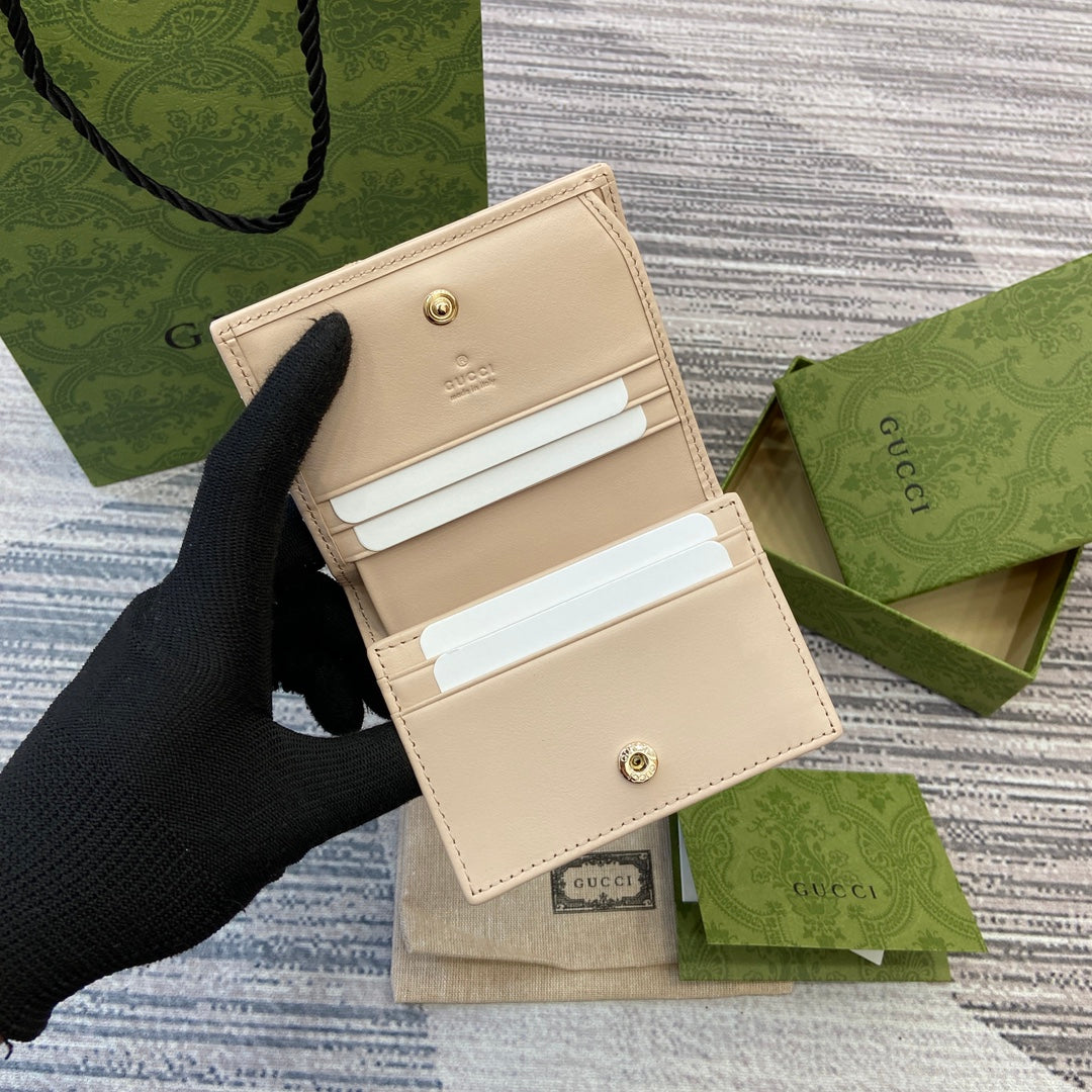GUCCI MARMONT CARD CASE 11 IN BEIGE CALFSKIN