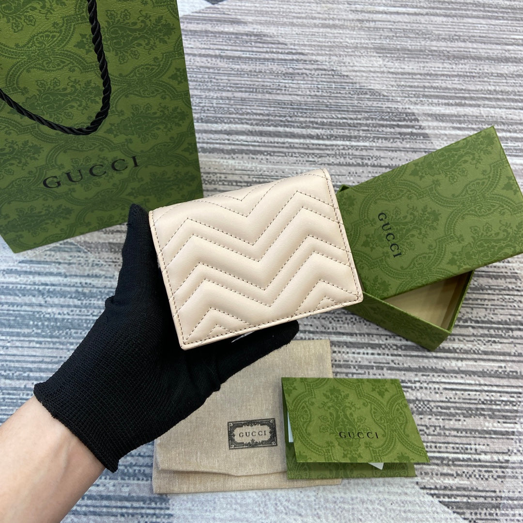 GUCCI MARMONT CARD CASE 11 IN BEIGE CALFSKIN