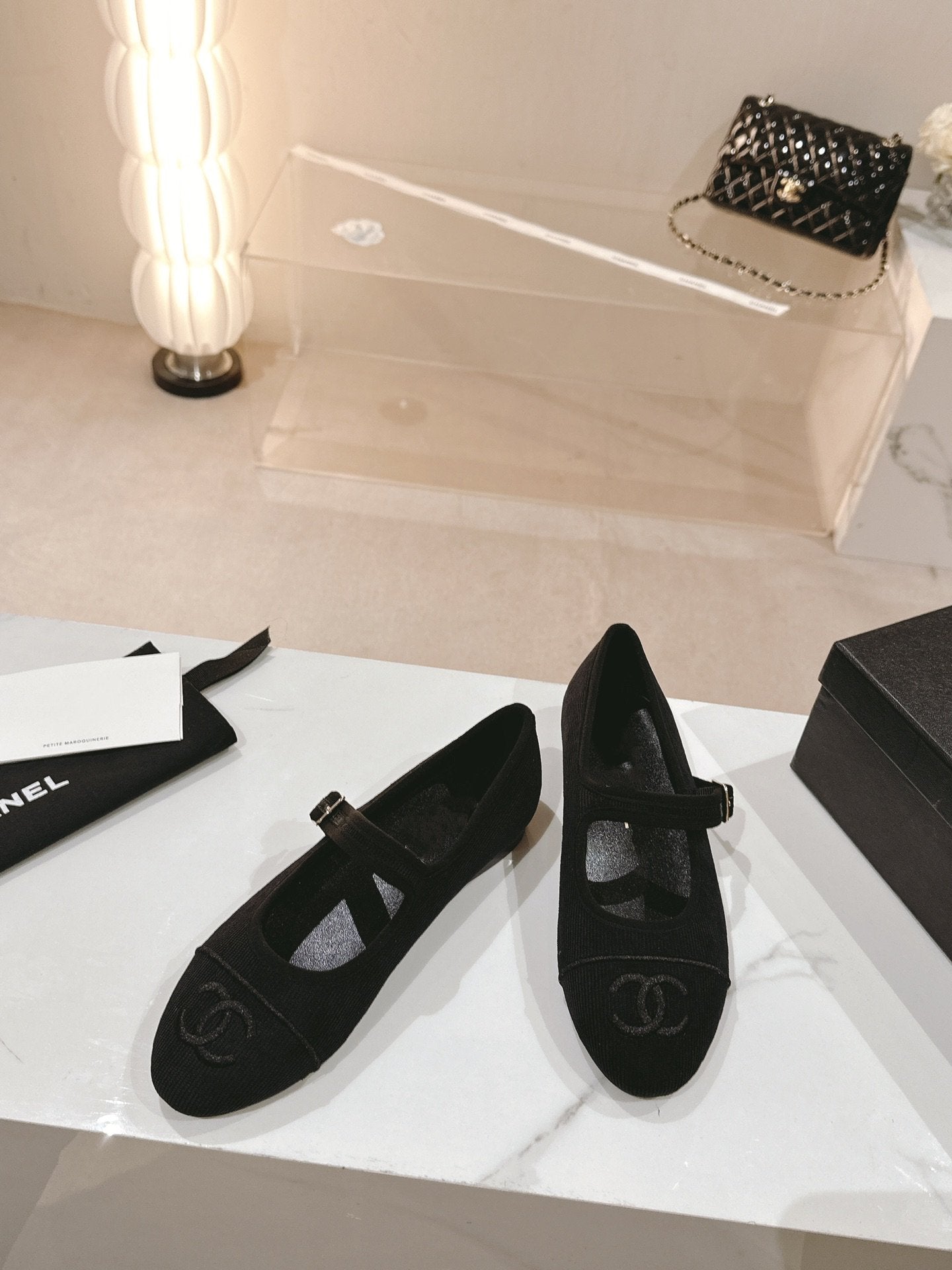 CHANEL mary jane flat black corduroy