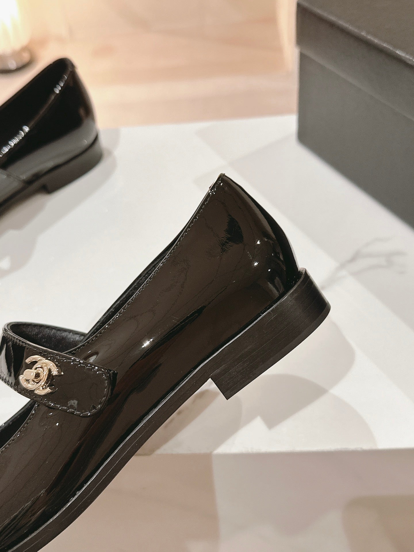 CHANEL mary jane flat black patent calfskin