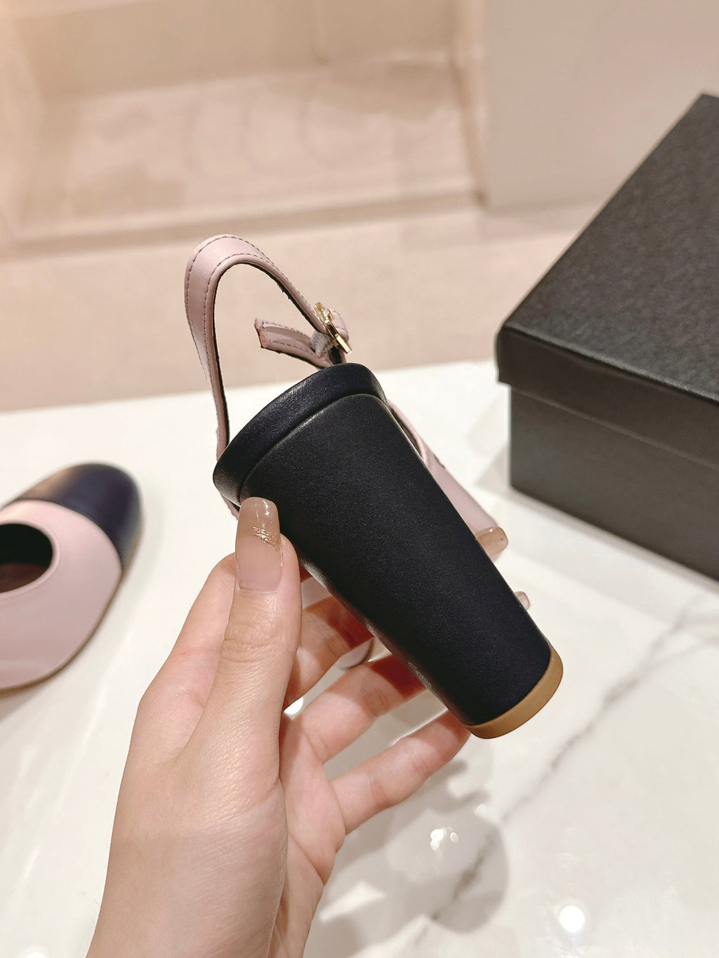 CHANEL HIGH SLINGBACKS LIGHT PINK MIX BLACK SHEEPSKIN