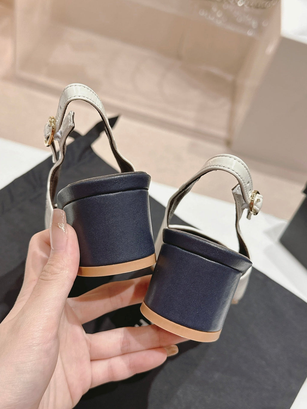 CHANEL SLINGBACKS WHITE MIX BLACK SHEEPSKIN