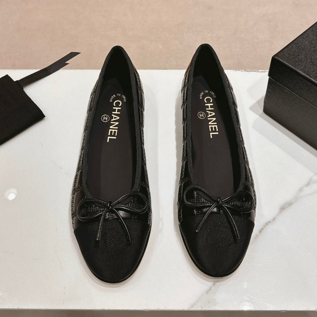 CHANEL Double C New Ballet Flats Black Lambskin