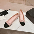 CHANEL Double C New Ballet Flats Light Pink Black Lambskin