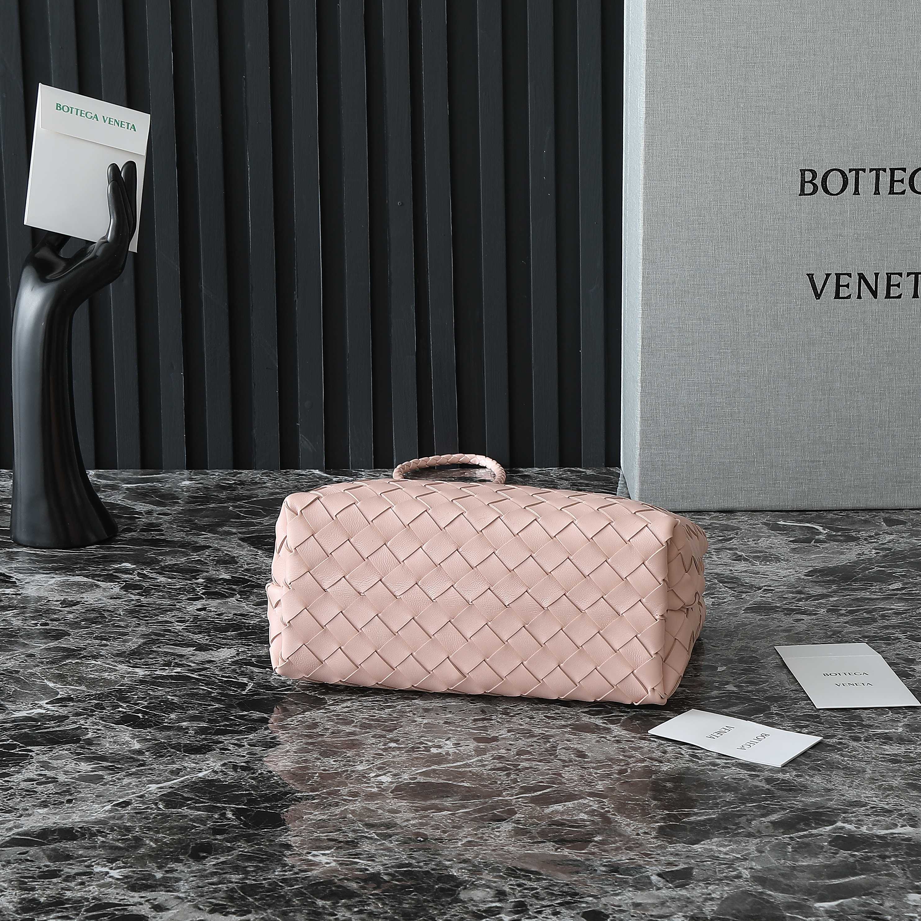 BOTTEGA VENETA SMALL ANDIAMO 25 IN LIGHT PINK LAMBSKIN