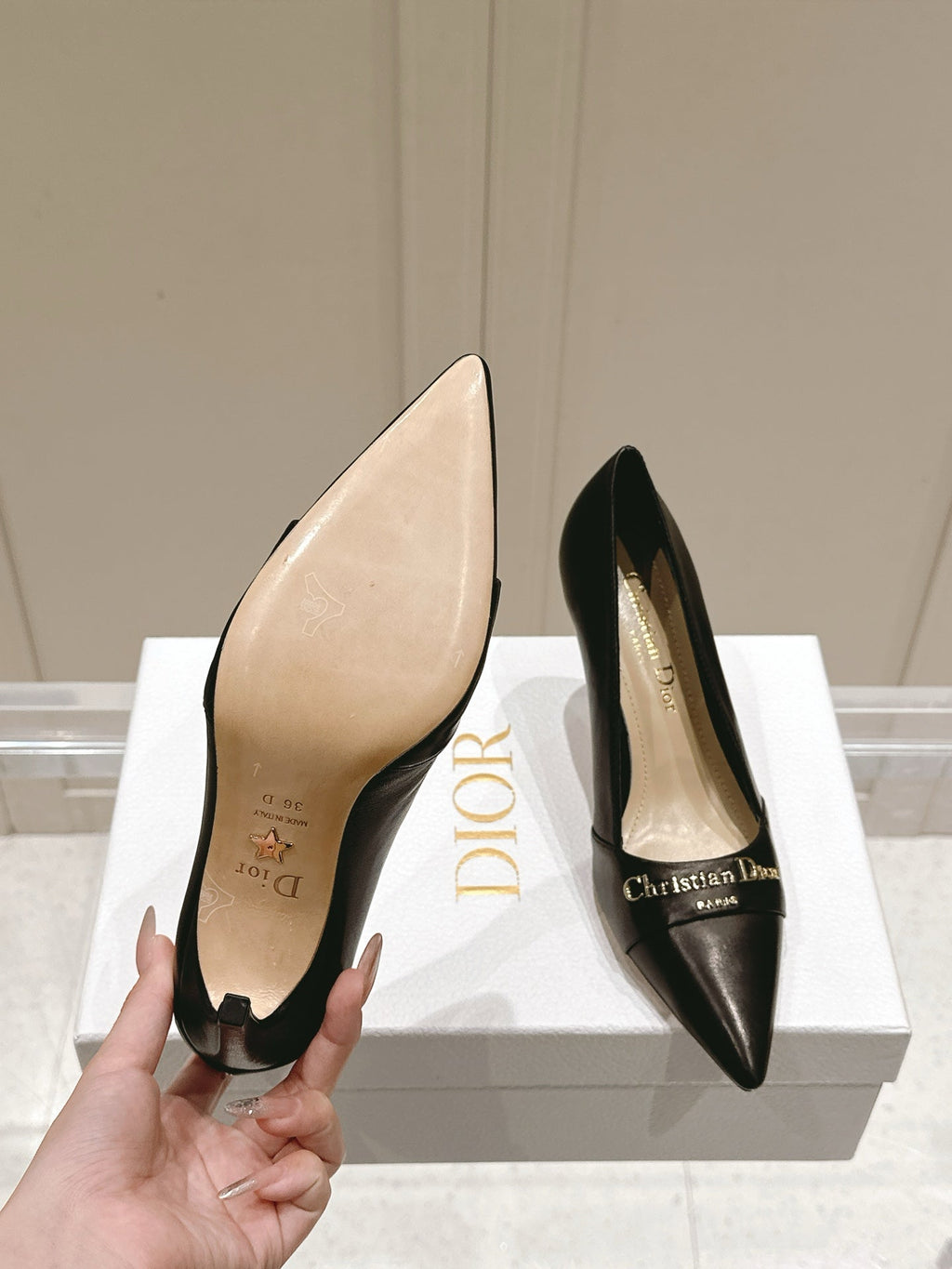 DIOR MY DD 25S POINTED TOE PUMP 50MM IN BLACK CALFSKIN
