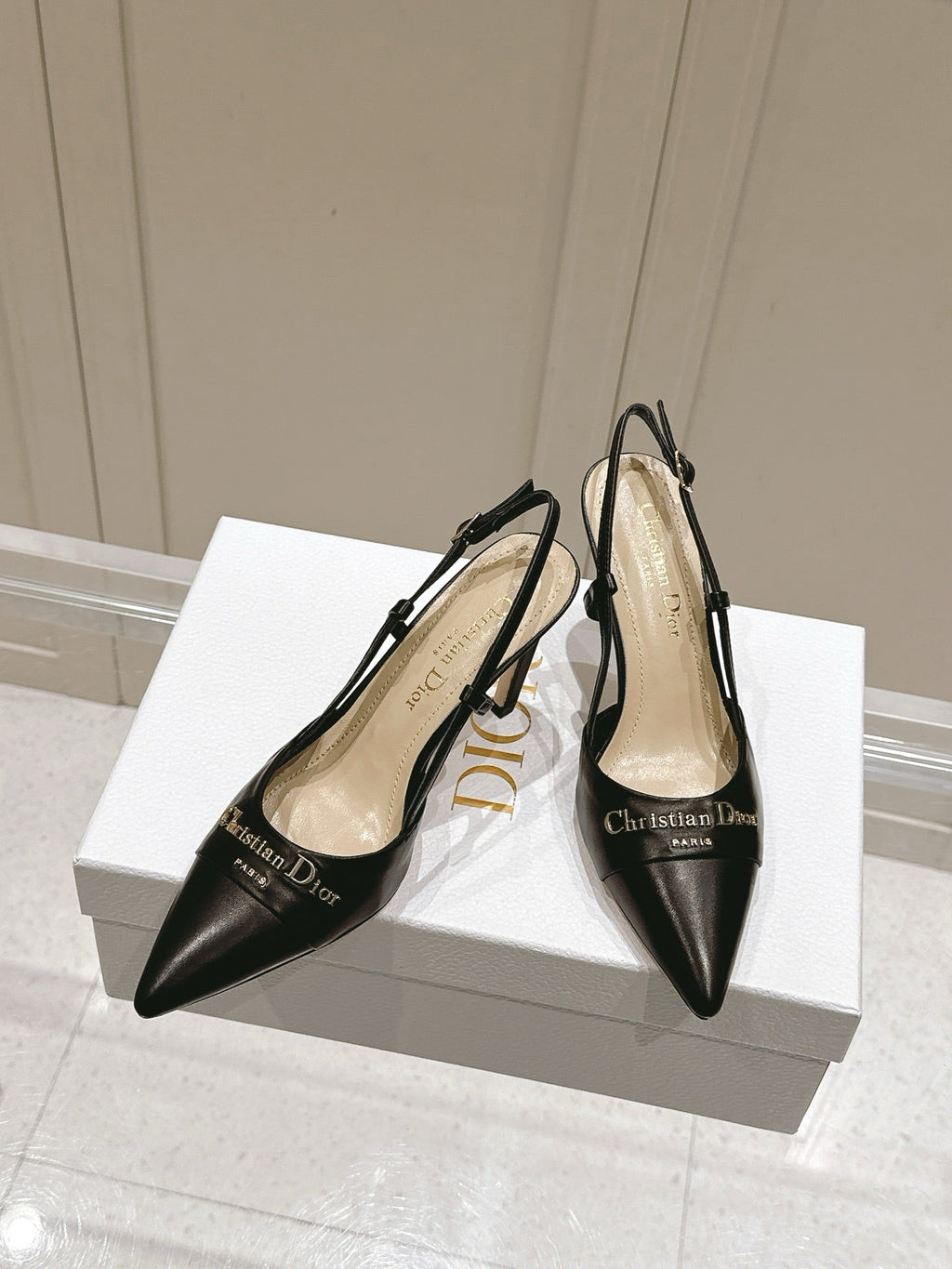 DIOR MY DD 25S SLINGBACK PUMP 50MM IN BLACK CALFSKIN
