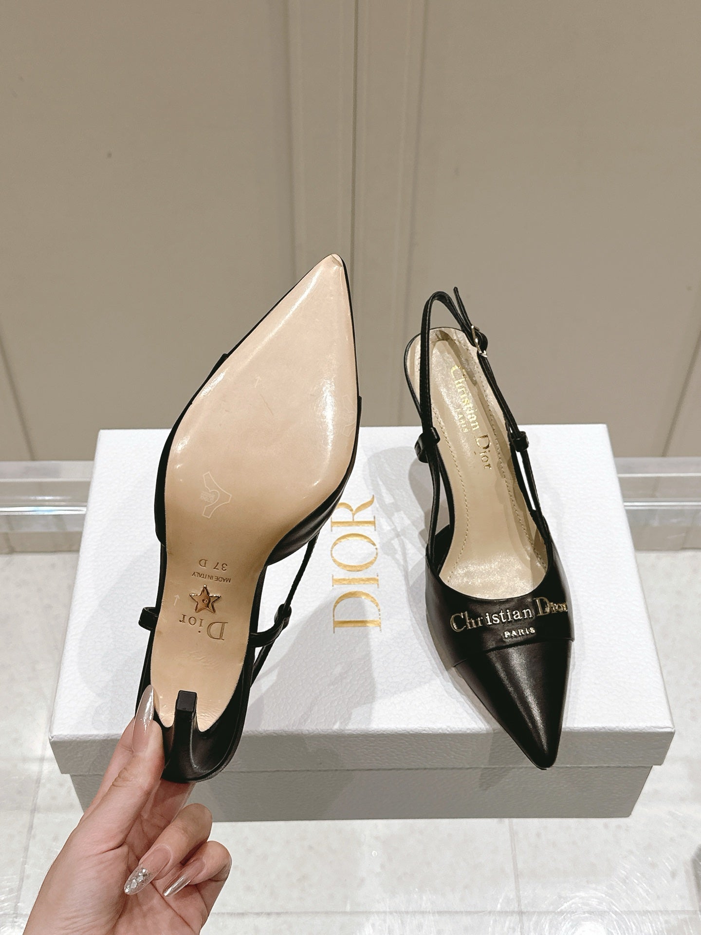 DIOR MY DD 25S SLINGBACK PUMP 50MM IN BLACK CALFSKIN