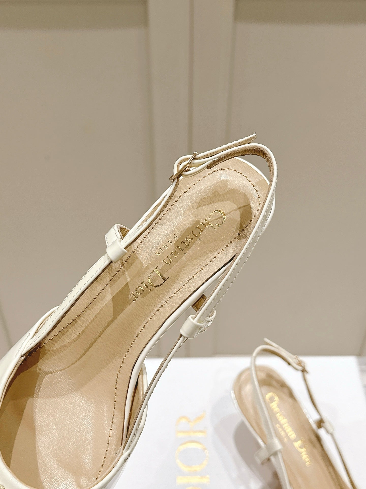 DIOR MY DD 25S SLINGBACK PUMP 50MM IN WHITE GLOSSY CALFSKIN