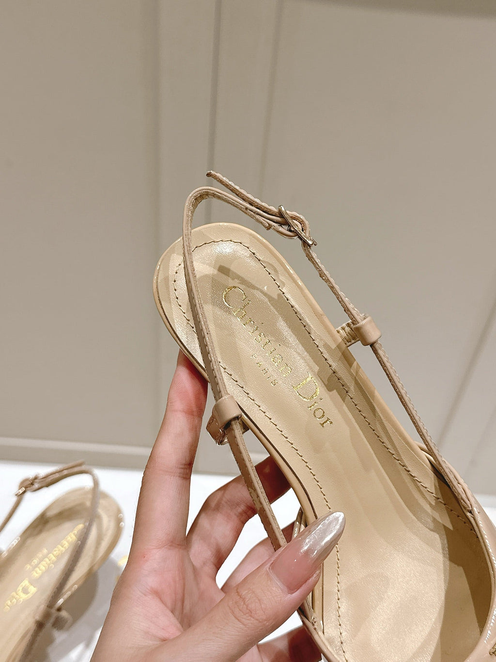 DIOR MY DD 25S SLINGBACK PUMP 50MM IN BEIGE GLOSSY CALFSKIN