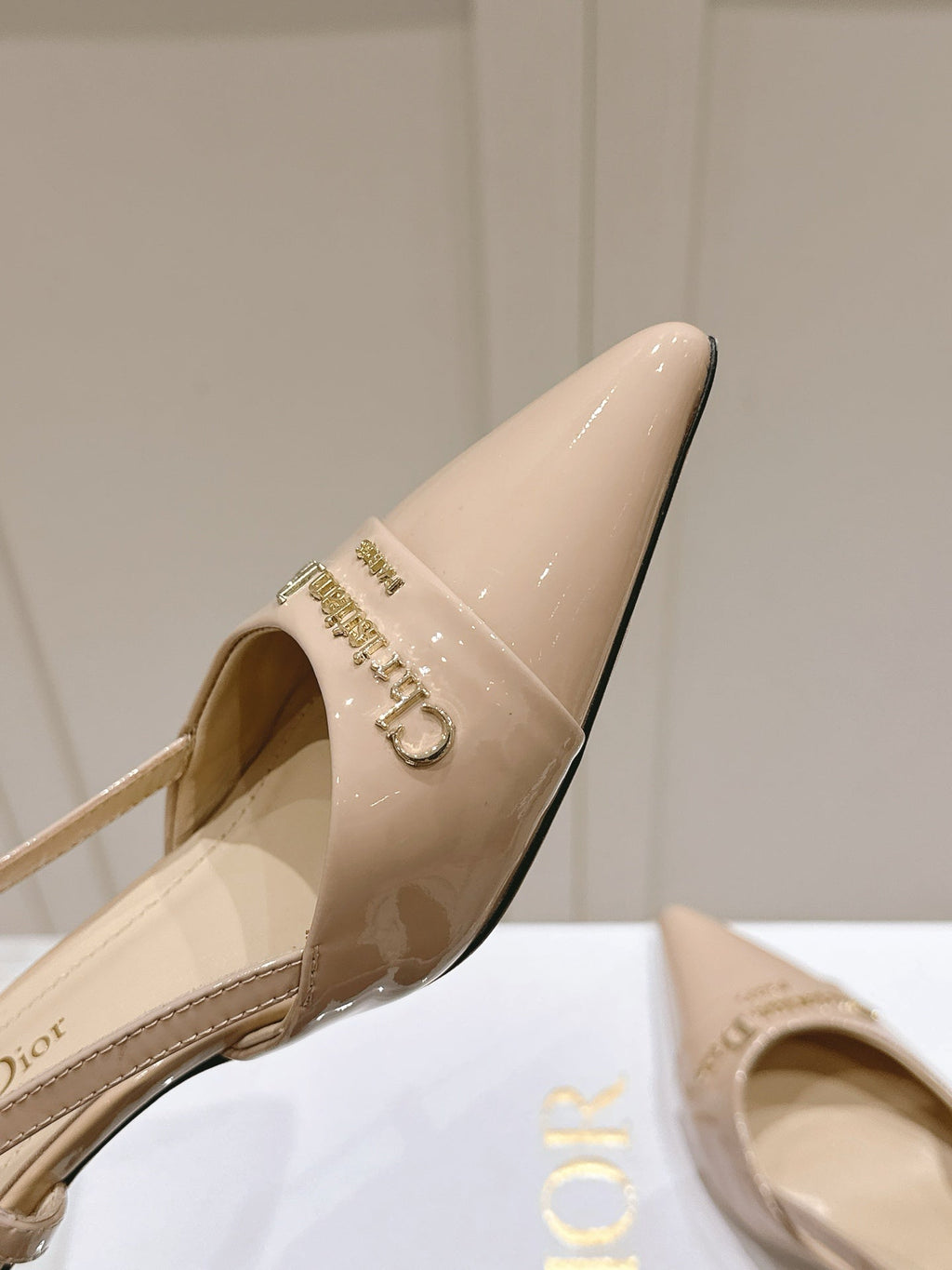 DIOR MY DD 25S SLINGBACK PUMP 50MM IN BEIGE GLOSSY CALFSKIN