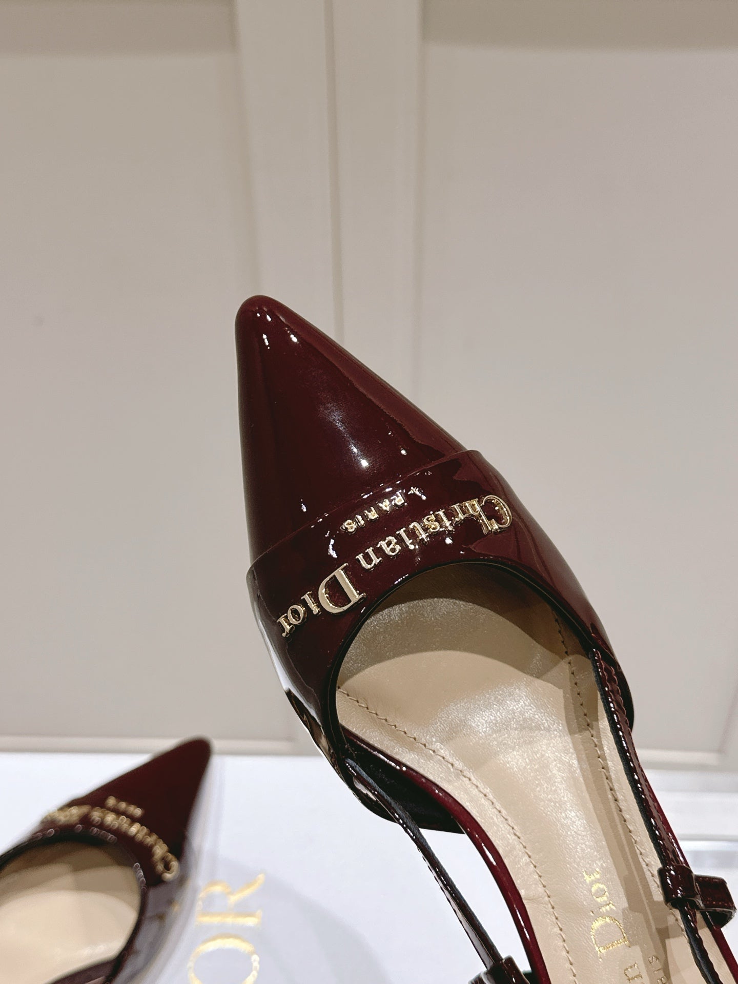 DIOR MY DD 25S SLINGBACK PUMP 50MM IN BURGUNDY RED GLOSSY CALFSKIN