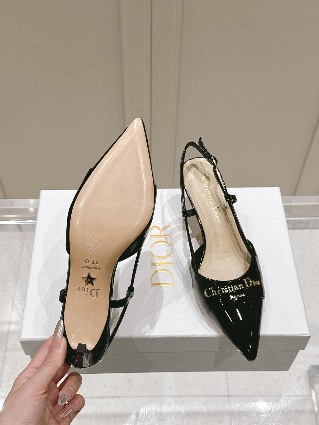 DIOR MY DD 25S SLINGBACK PUMP 50MM IN BLACK GLOSSY CALFSKIN
