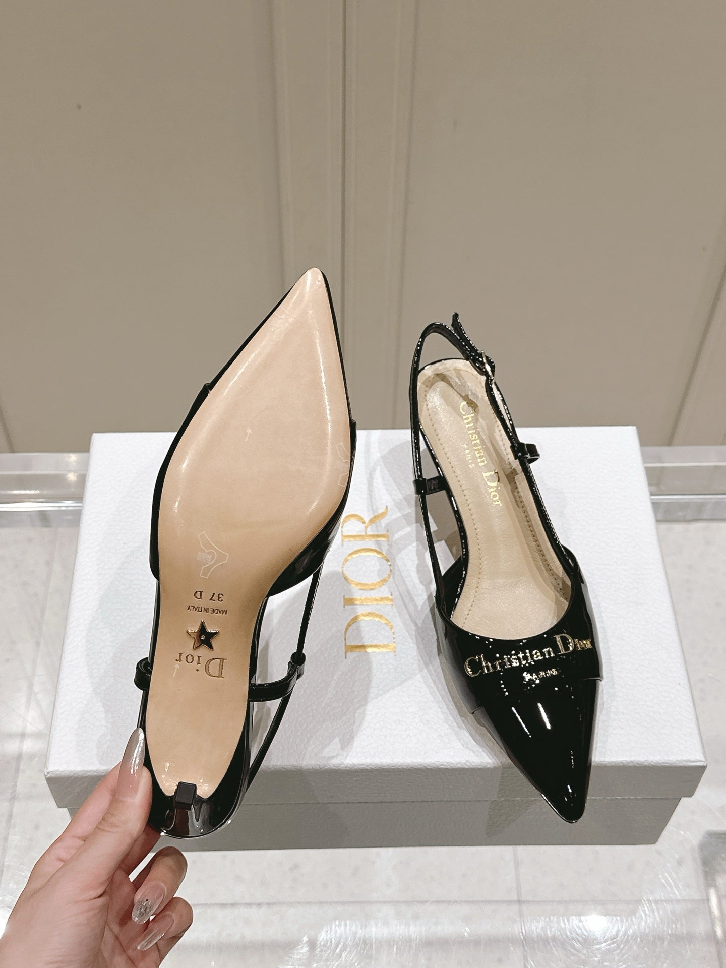DIOR MY DD 25S SLINGBACK PUMP 50MM IN BLACK GLOSSY CALFSKIN