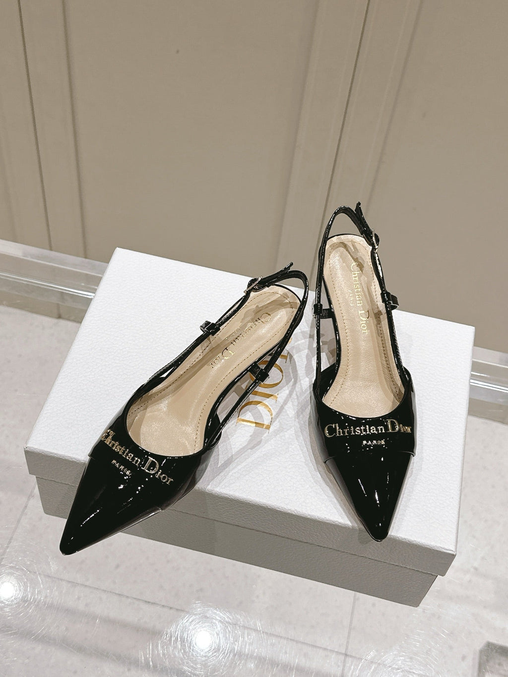 DIOR MY DD 25S SLINGBACK PUMP 50MM IN BLACK GLOSSY CALFSKIN