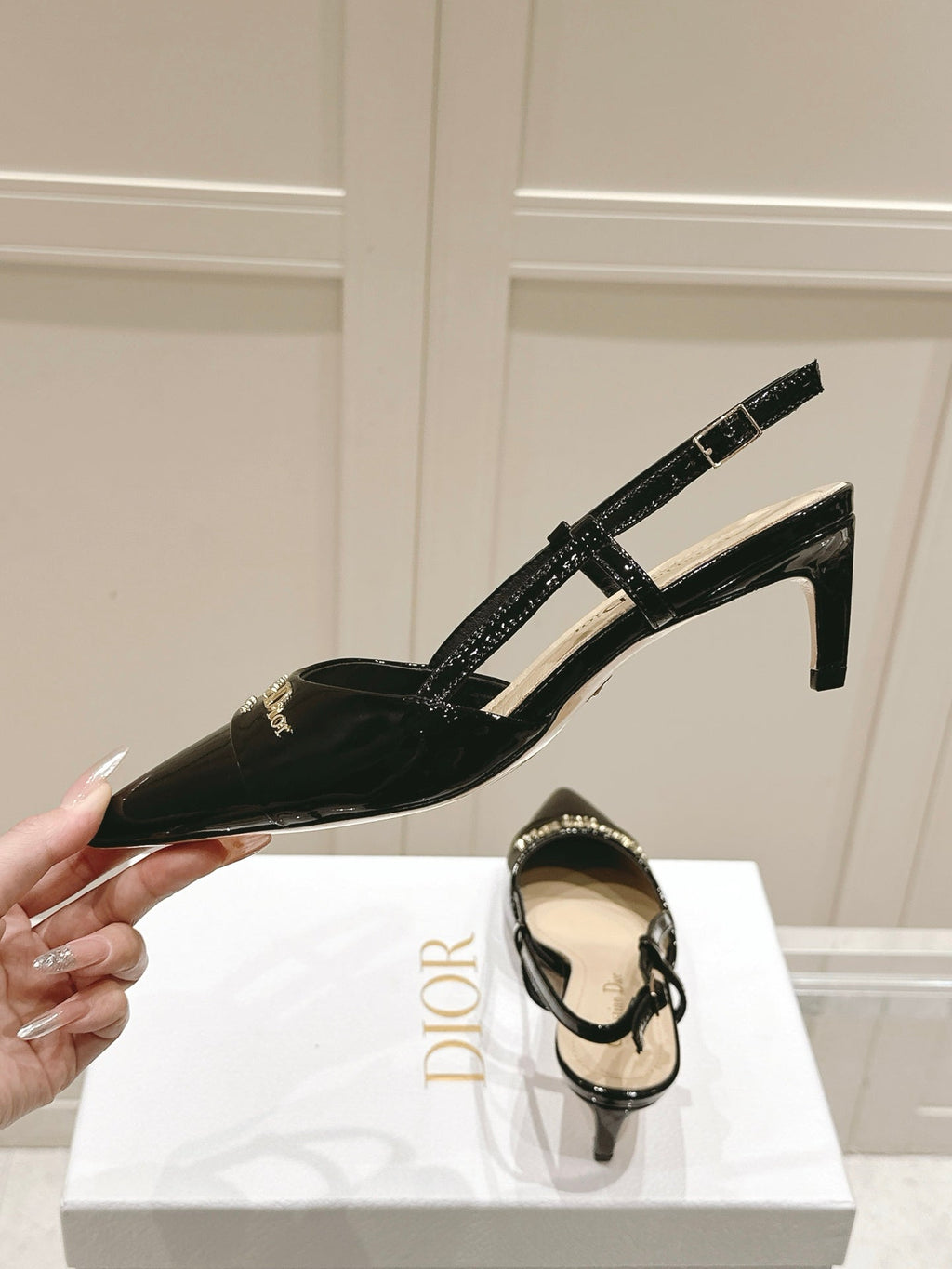 DIOR MY DD 25S SLINGBACK PUMP 50MM IN BLACK GLOSSY CALFSKIN