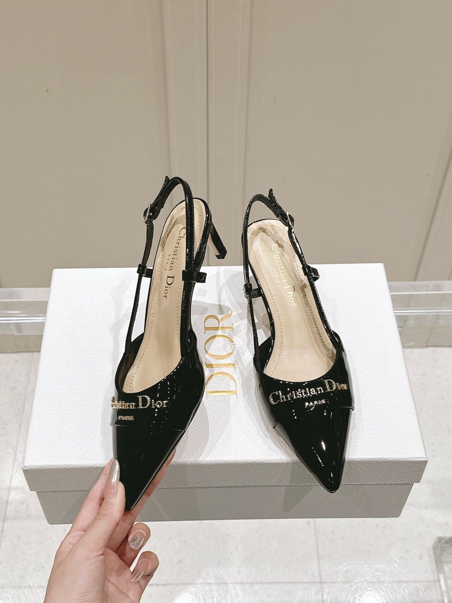 DIOR MY DD 25S SLINGBACK PUMP 50MM IN BLACK GLOSSY CALFSKIN