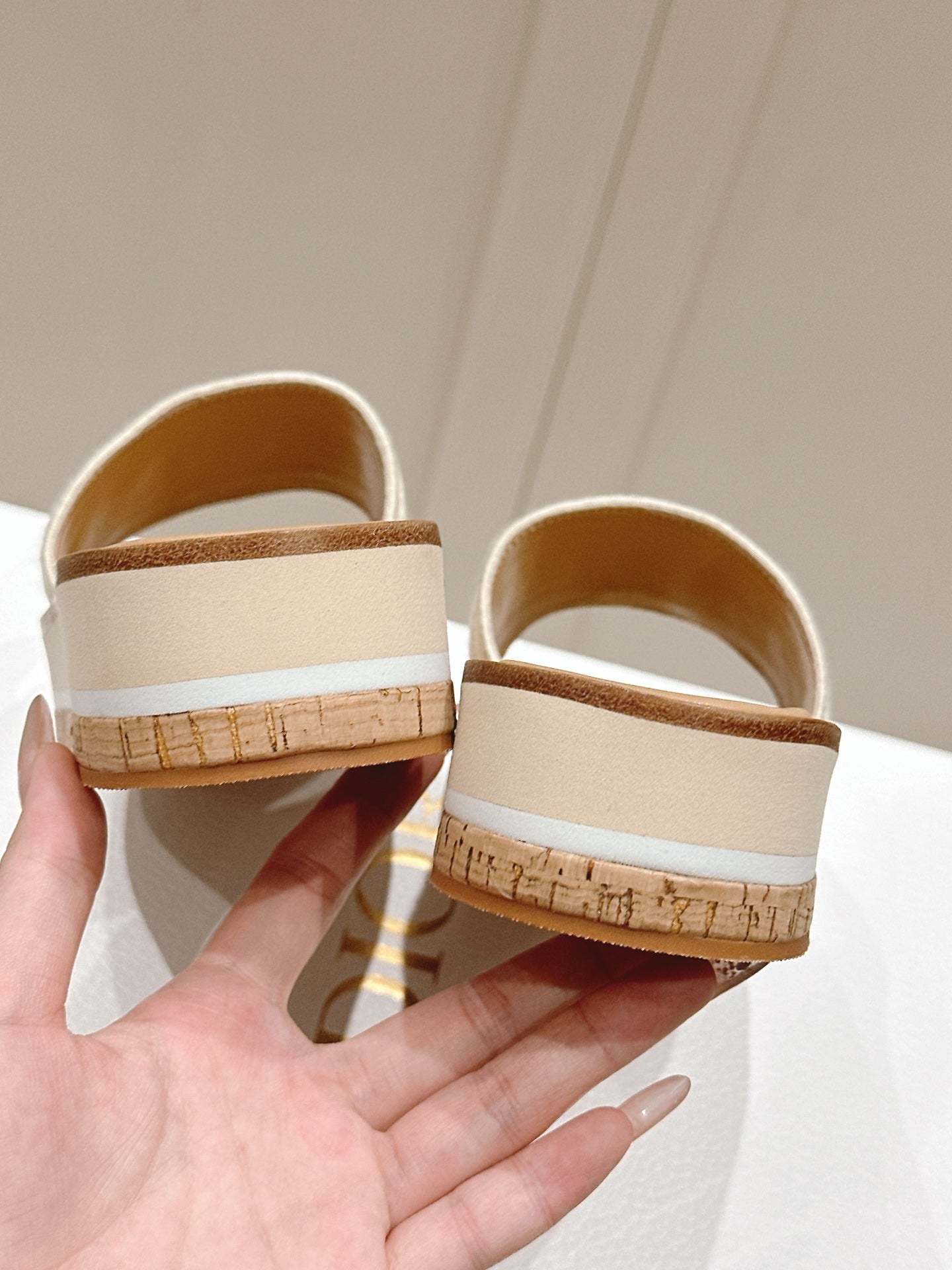 DIOR DWAY WEDGE SLIDES 45MM IN BEIGE FABRIC RAFFIA SOLE