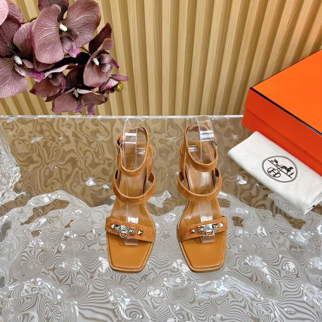 HERMES IVRESSE 65 SANDAL TAWNY SUEDE
