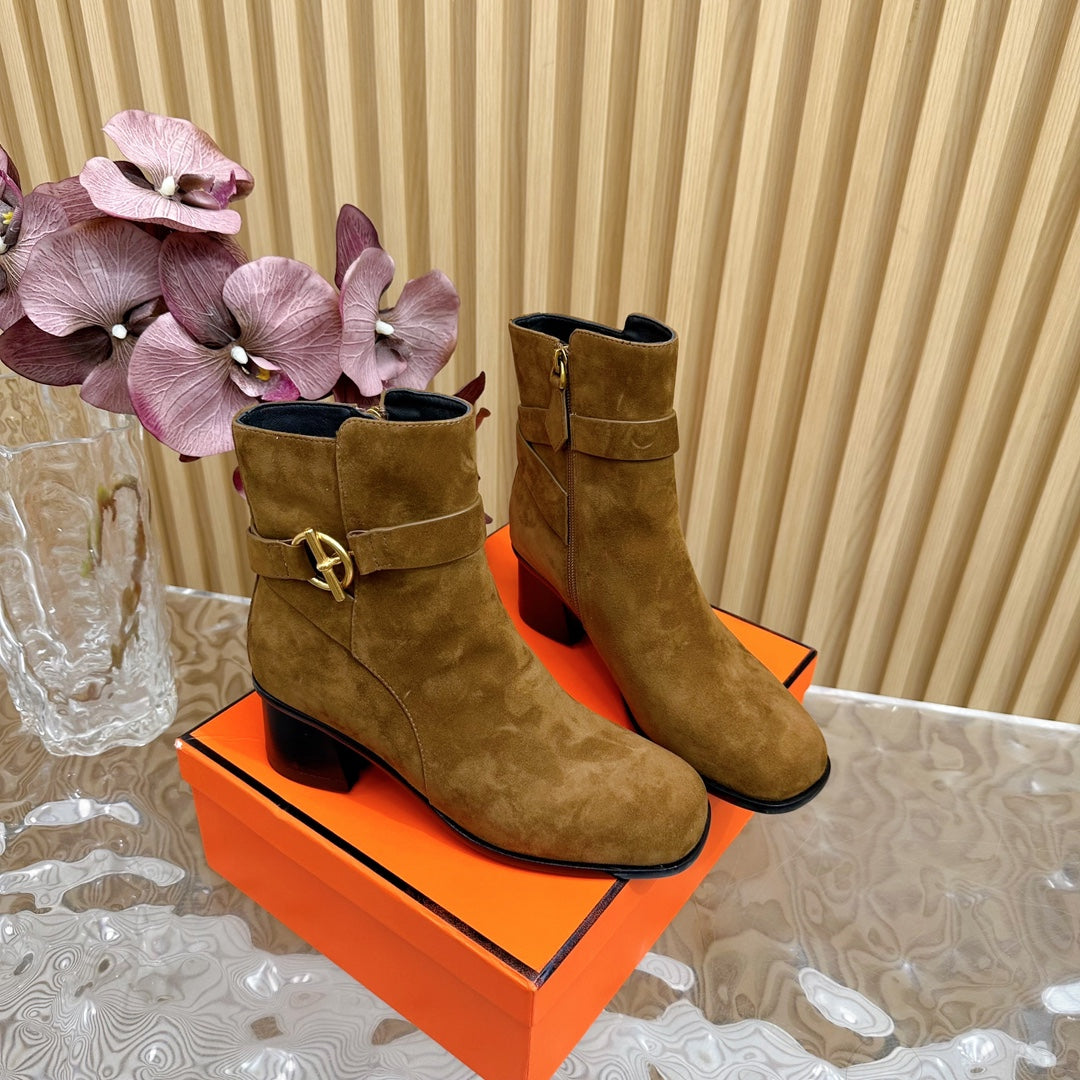 HERMES JILL 60 ANKLE BOOT IN CHOCOLATE BROWN SUEDE