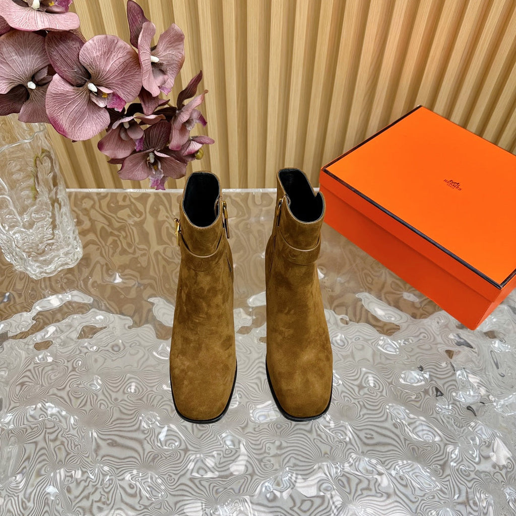 HERMES JILL 60 ANKLE BOOT IN CHOCOLATE BROWN SUEDE
