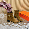 HERMES JILL 60 ANKLE BOOT IN CHOCOLATE BROWN SUEDE