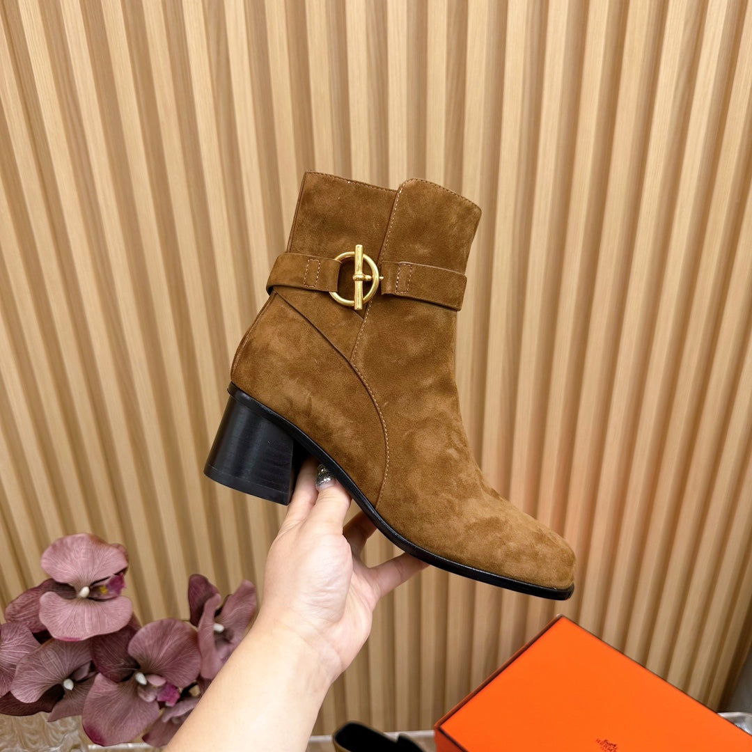HERMES JILL 60 ANKLE BOOT IN CHOCOLATE BROWN SUEDE