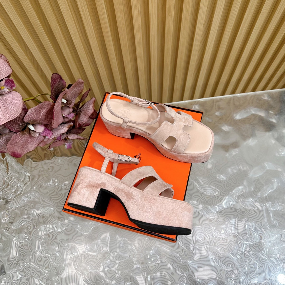 HERMES JAM 30 SANDAL IN BABY PINK VELVET