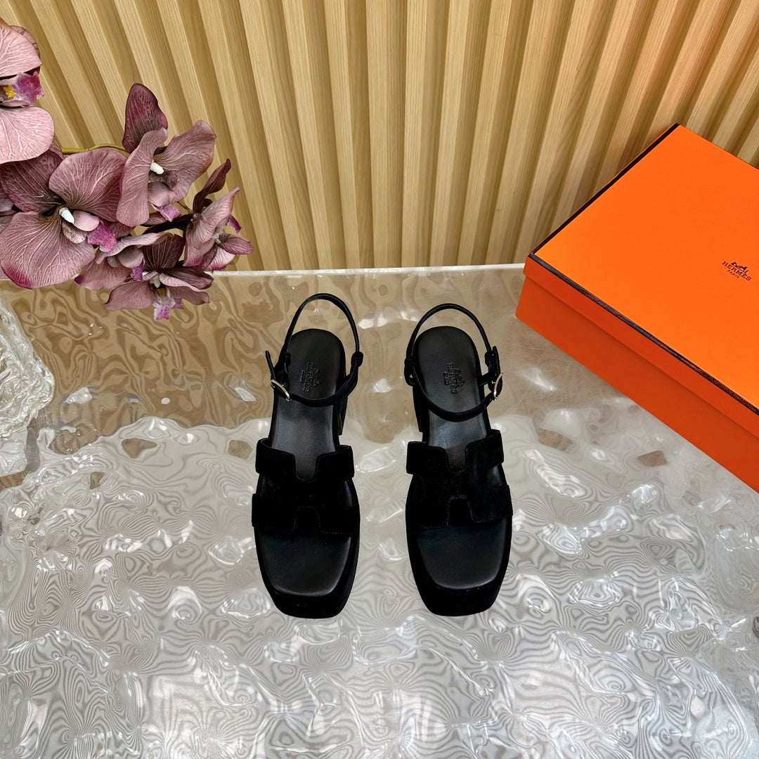 HERMES JAM 30 SANDAL IN BLACK VELVET
