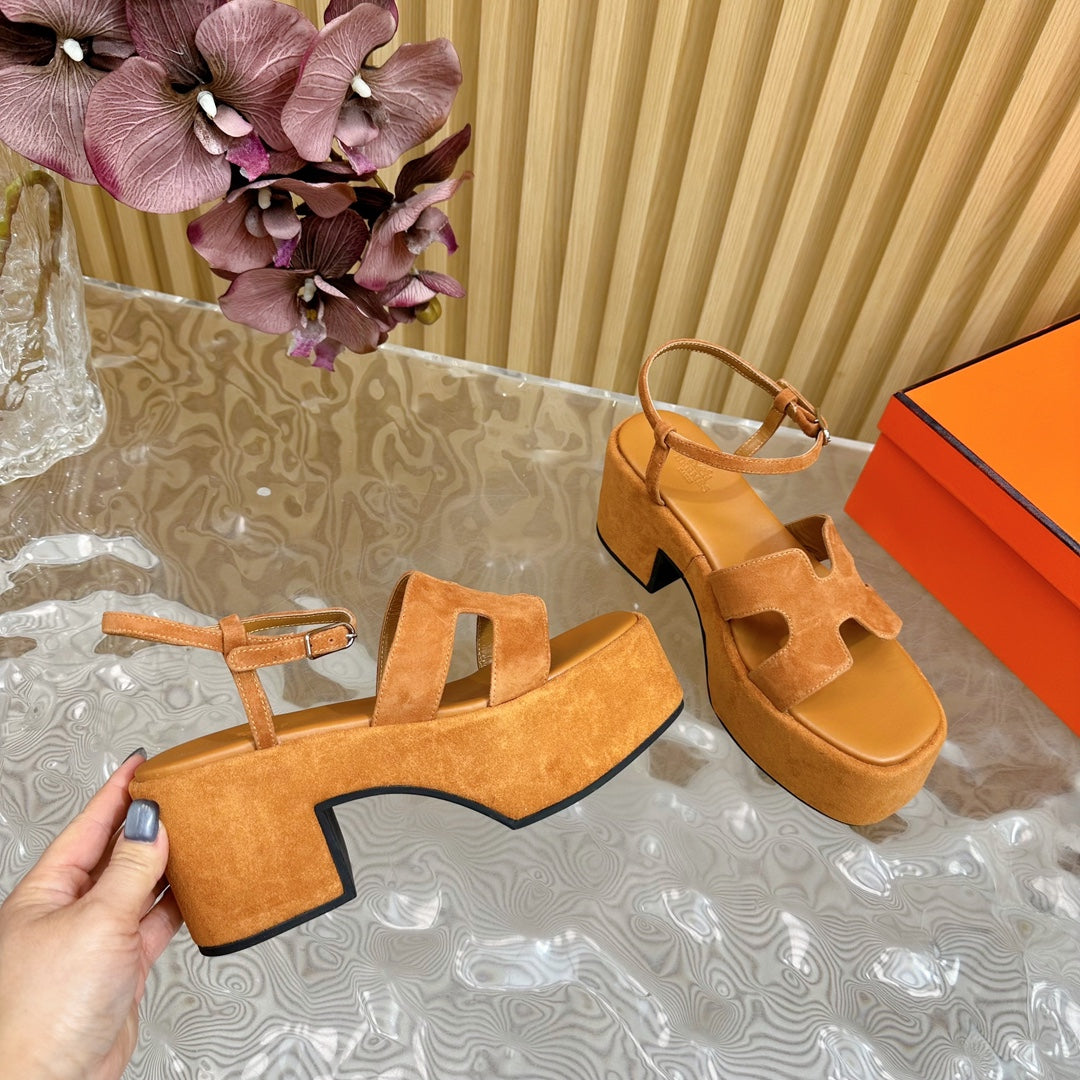 HERMES JAM 30 SANDAL IN CINNAMON BROWN VELVET