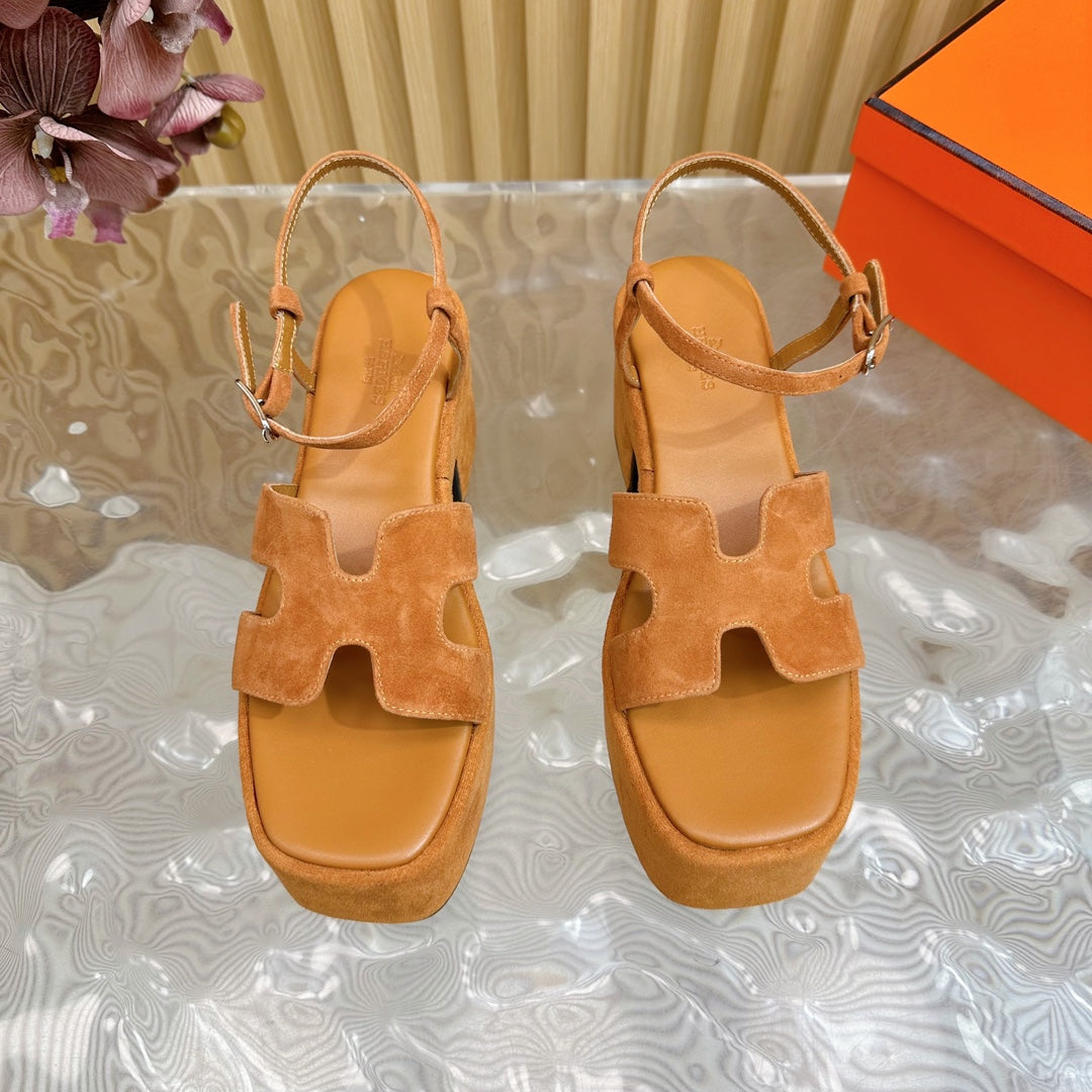 HERMES JAM 30 SANDAL IN CINNAMON BROWN VELVET
