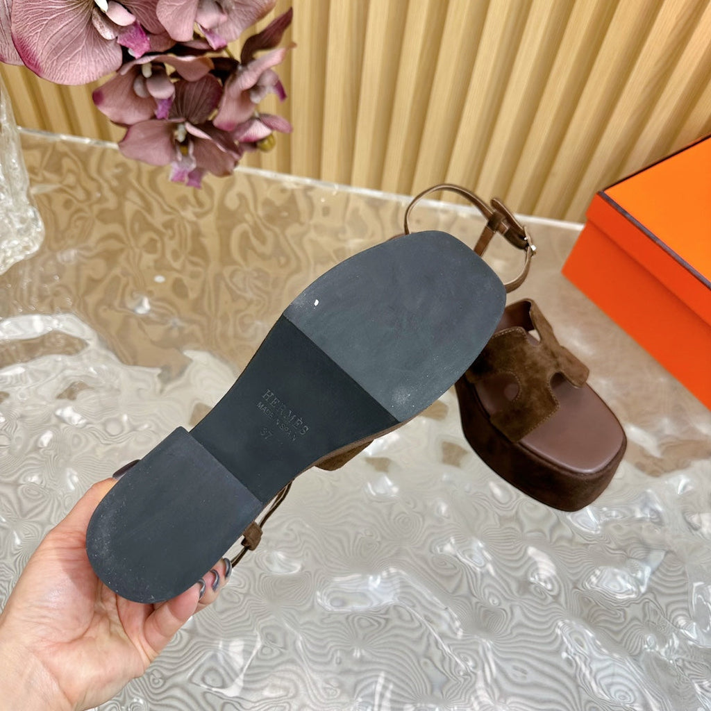 HERMES JAM 30 SANDAL IN CHOCOLATE BROWN VELVET