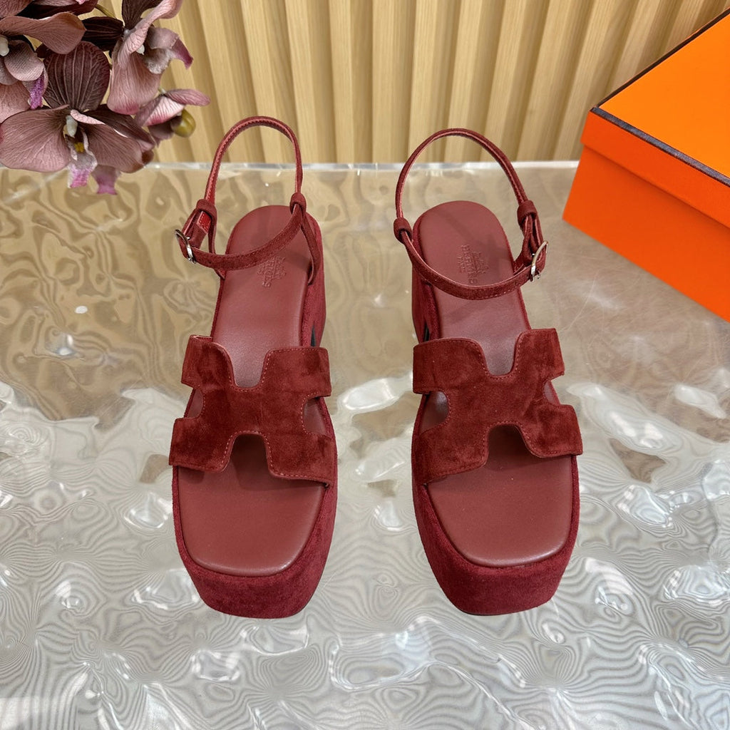 HERMES JAM 30 SANDAL IN BLOOD RED VELVET