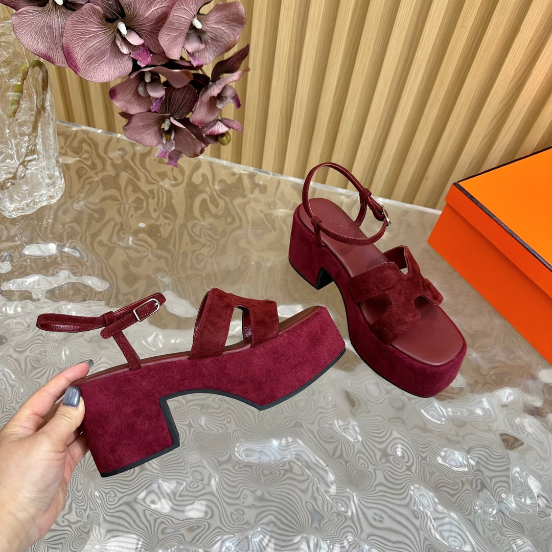 HERMES JAM 30 SANDAL IN BLOOD RED VELVET