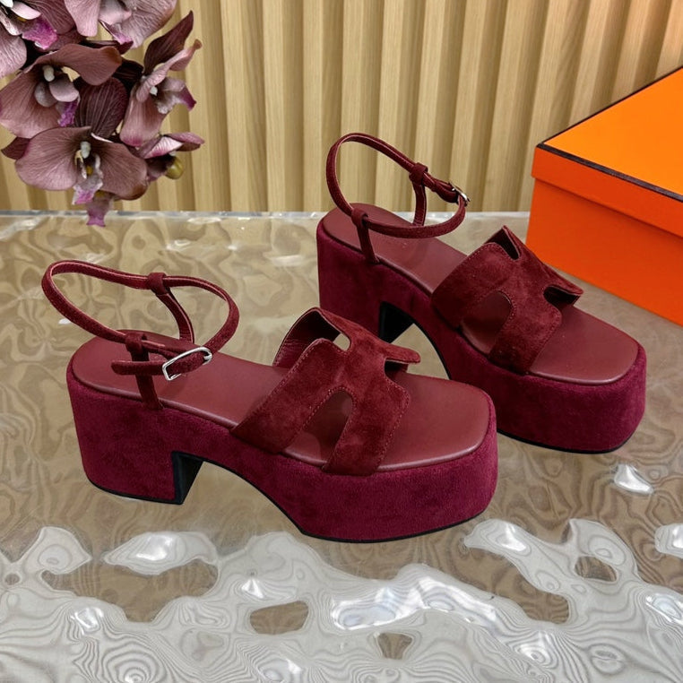 HERMES JAM 30 SANDAL IN BLOOD RED VELVET