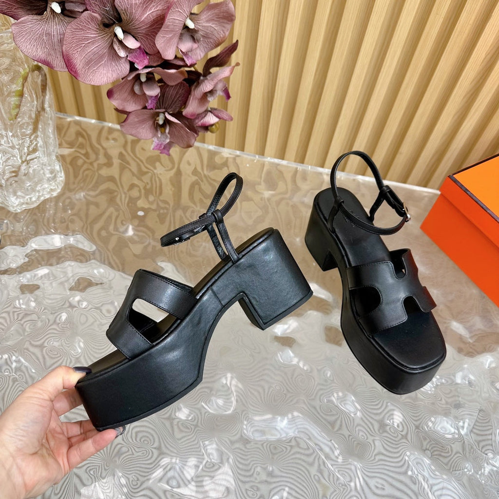 HERMES JAM 30 SANDAL IN BLACK CALFSKIN