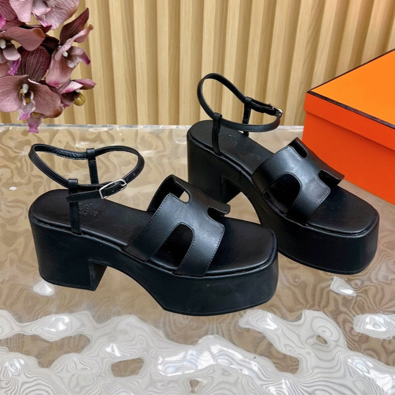 HERMES JAM 30 SANDAL IN BLACK CALFSKIN