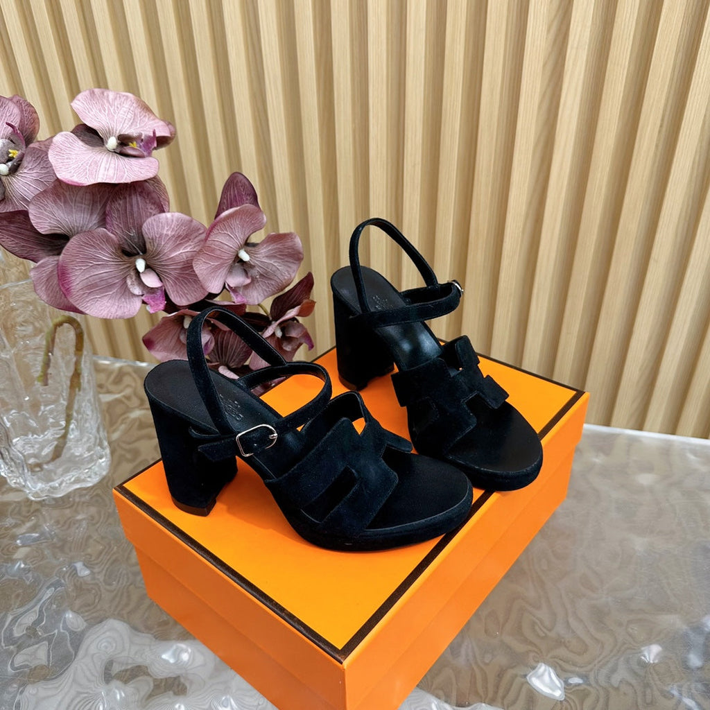 HERMES JAZZ 90 SANDAL IN BLACK SUEDE