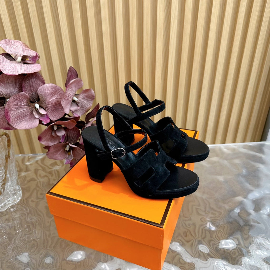 HERMES JAZZ 90 SANDAL IN BLACK SUEDE