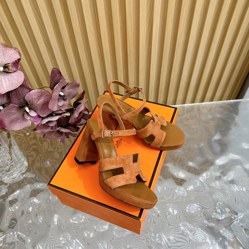 HERMES JAZZ 90 SANDAL IN BRONZE BROWN SUEDE